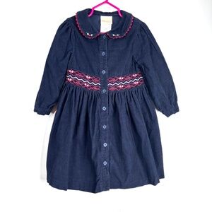 VTG 90s Laura Ashley Corduroy Christmas Dress 2Y Embroidered Collar Smocked Twee